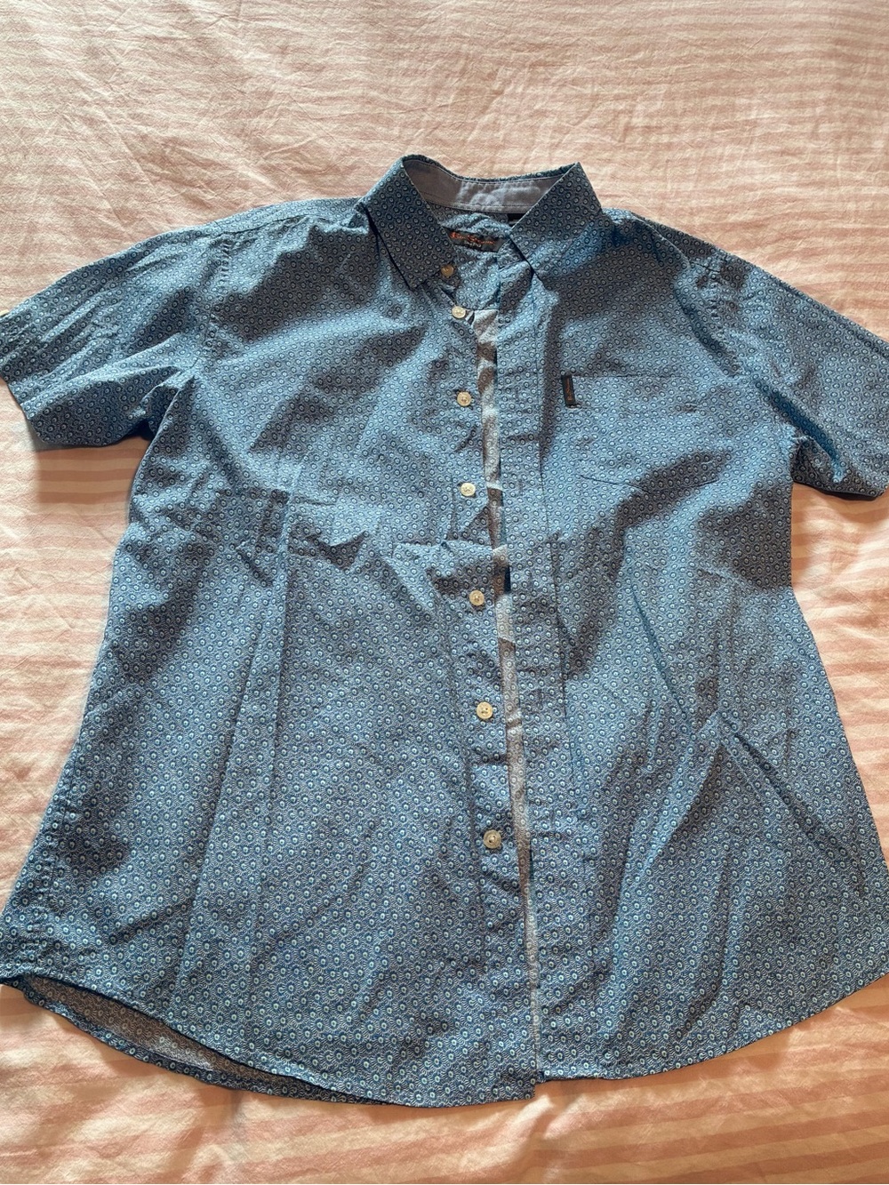 Ben Sherman Blue Short-Sleeve Button-Down with Micro Print